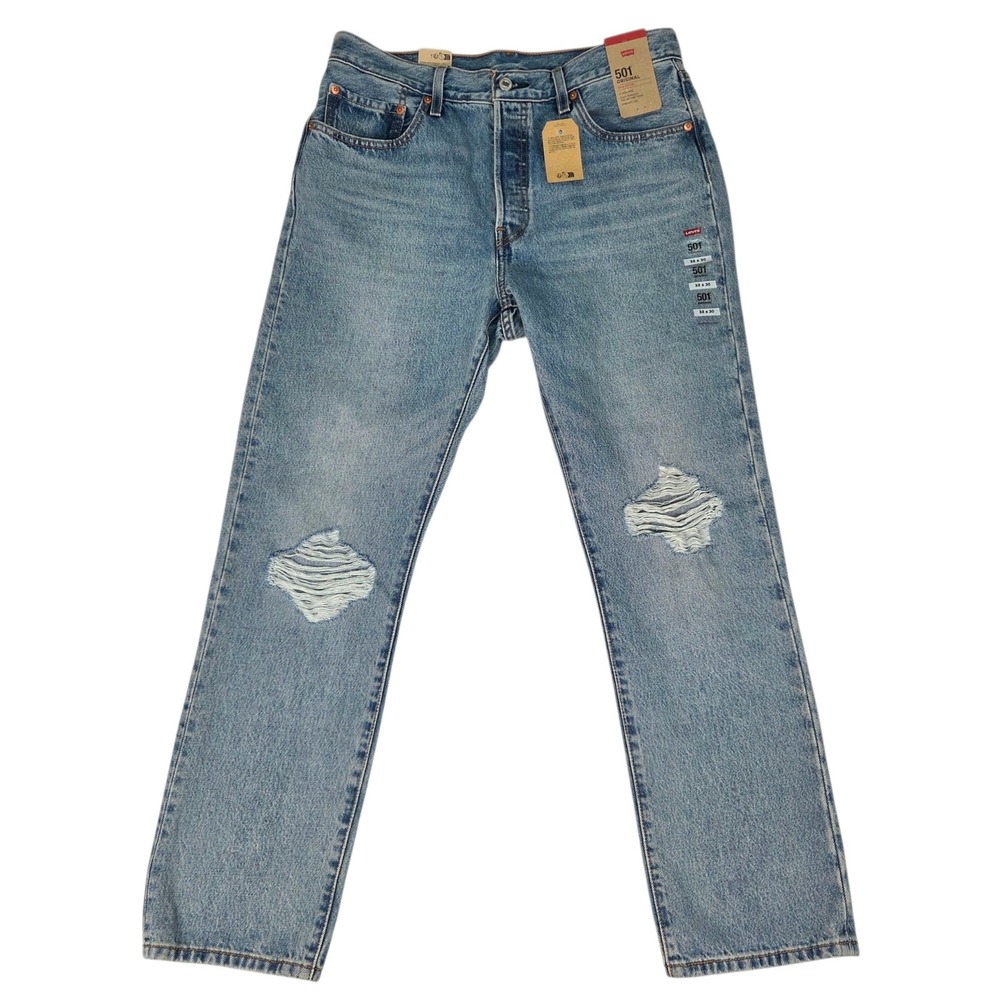 New Levi's 501 Original Jeans Mens 32x30 Blue Distressed Straight Leg